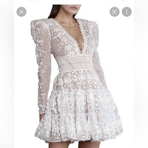 Bronx and Banco Megan V-Neck Illusion Tiered Lace Dress